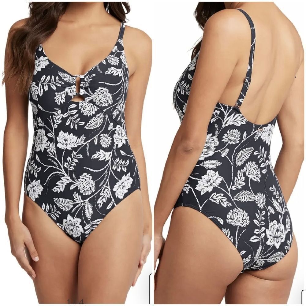 SEA LEVEL Floral Dark Navy floral Print Woman's One-Piece Swimsuit Sz 6